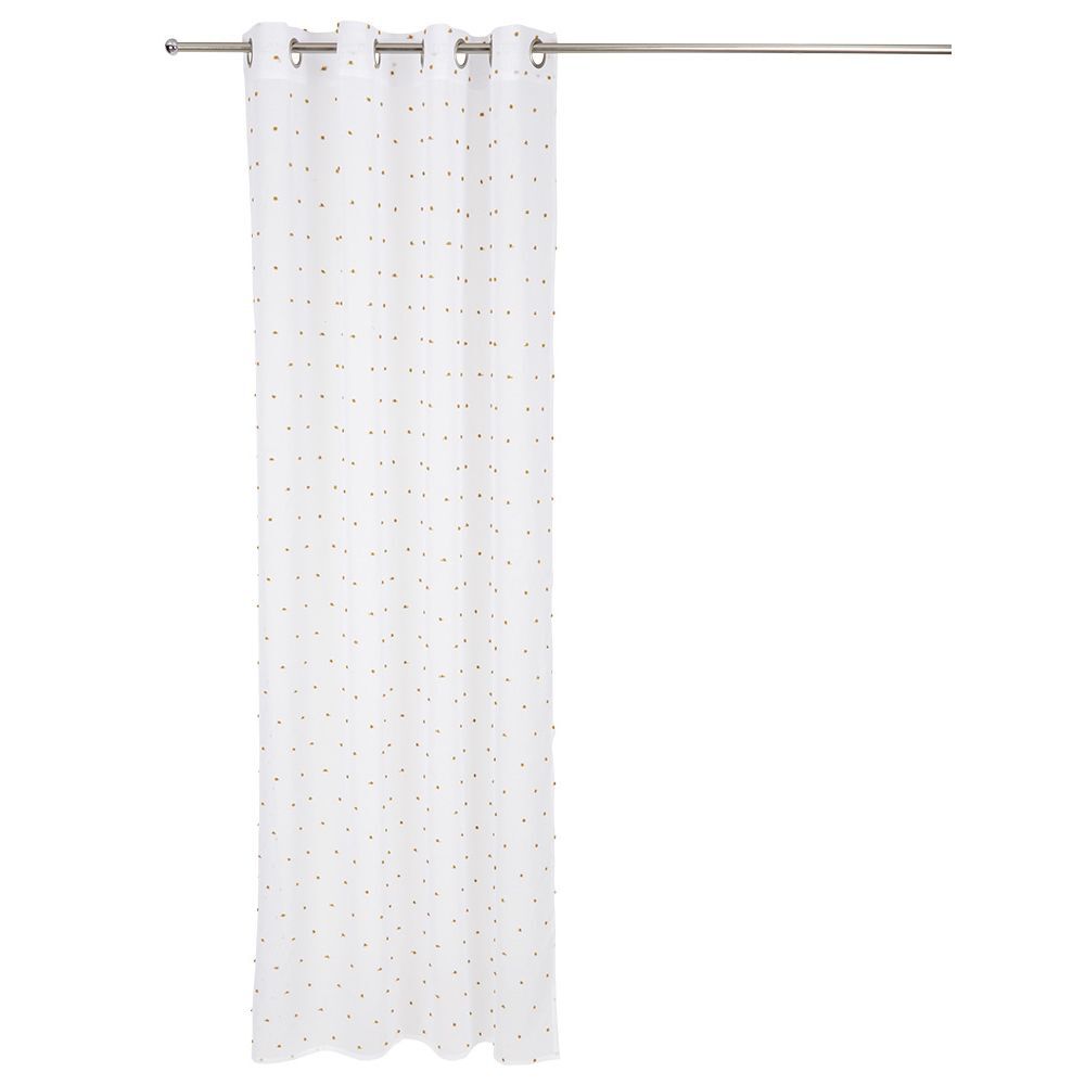 Voilage blanc avec pompons jaunes 100% polyester 140x240cm