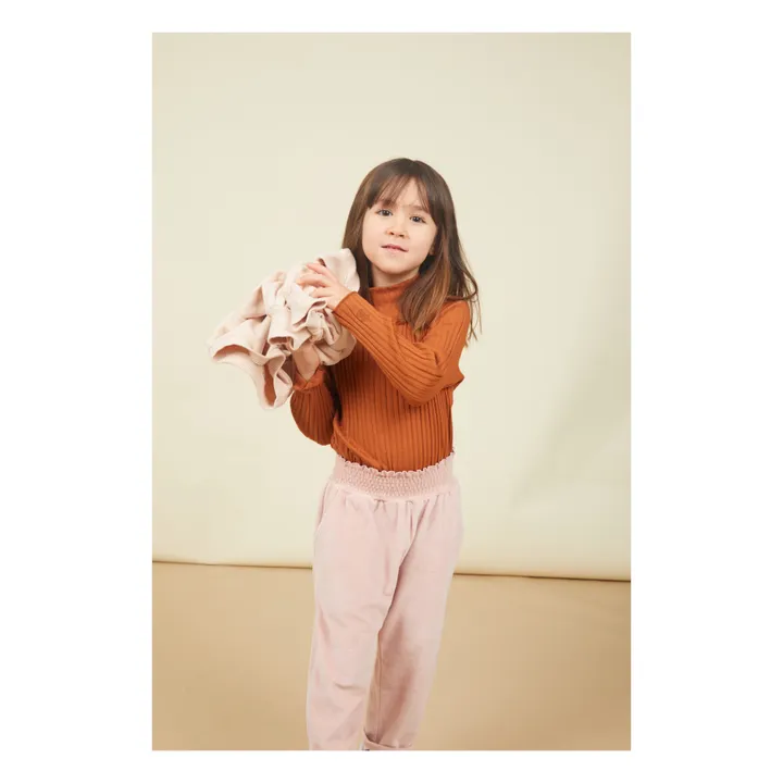 SMALLABLE BASICS Pantalon Carrotte Fille Elastiqué à la Taille en Velours | Rose poudré