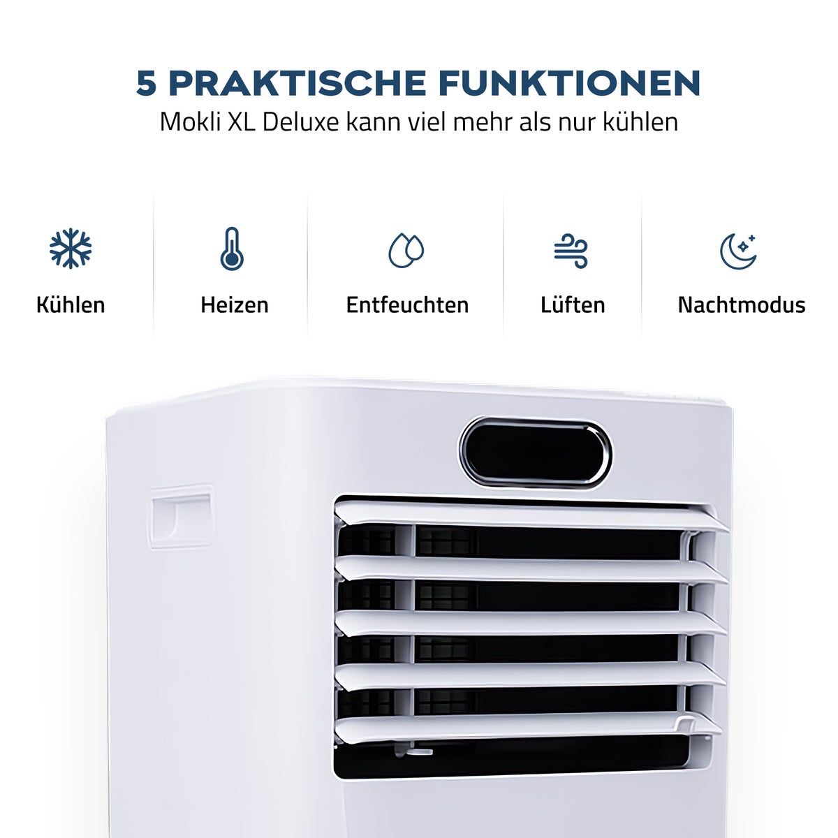 Home Deluxe - Mobiele Airconditioner SET MOKLI XL DELUXE - 9000 BTU/h (2600 Watt) - Draagbare airconditioner met 5-in-1 systeem: koelen, verwarmen, ontvochtigen, ventileren, nachtmodus