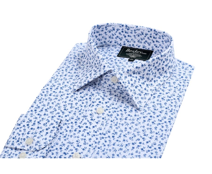 Chemise coton blanche imprimée fleurs bleues - NOÉ