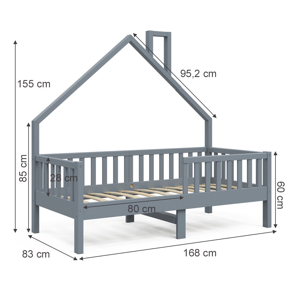 VitaliSpa Hausbett Kinderbett Spielbett Noemi 80x160cm Anthrazit inkl. Matratze