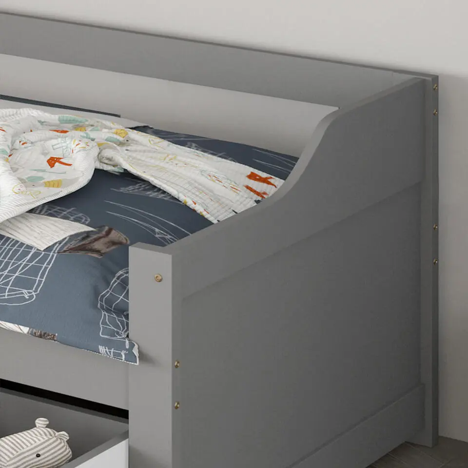 HOME DELUXE COSMOS kinderbed met lades en matras - 90 x 200 cm grijs