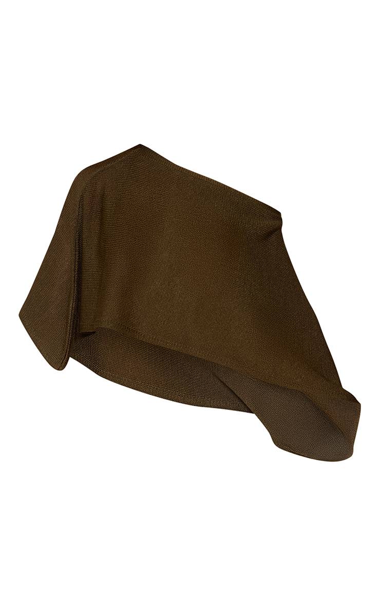 Kaki Haut Cape Asymétrique Épaule Dénudée En Maille Petite Dark