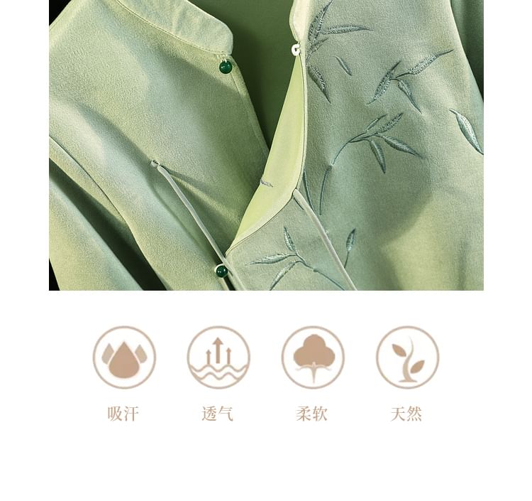 Fioridi - Hanfu-top met lange mouwen, geborduurd met bloemenmotief en knopen, / Effen midi-A-lijn rok met hoge taille