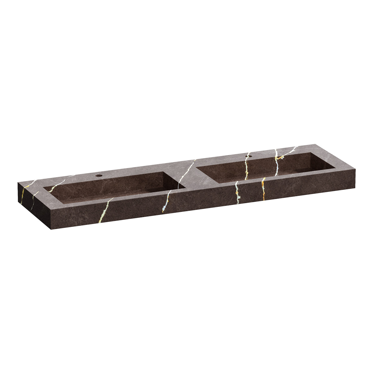 Brauer Coral dubbele wastafel marmerlook 160cm met 2 kraangaten copper brown