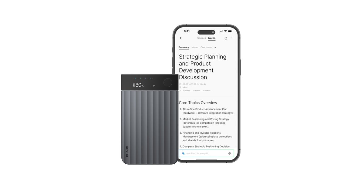 PlaudNote Pro dicteerapparaat  (Zwart, 64 GB, Bluetooth (BLE 5.4), Dual-band Wi-Fi (2.4GHz & 5GHz))