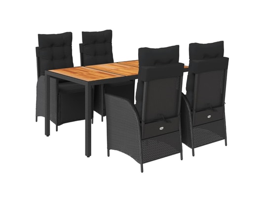 VIDAXL - Ensemble table et chaises Ensemble à manger de jardin coussins 5pcs noir résine tress...