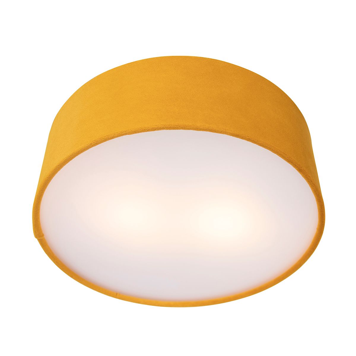Moderne plafondlamp oker 30 cm met gouden binnenkant - Drum
