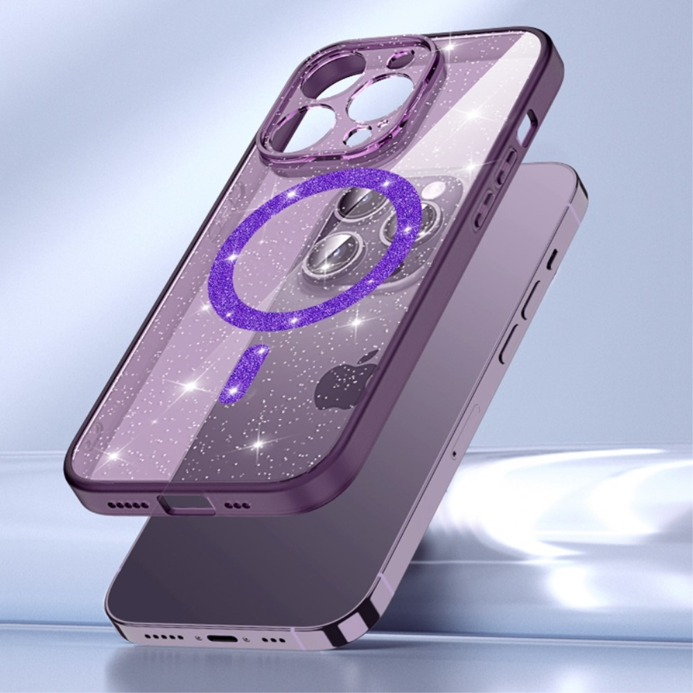 iPhone 14 Pro Max MagSafe Hybrid Hardcase Hülle mit TPU Bumper Glitzer Design - Weiss / Transparent