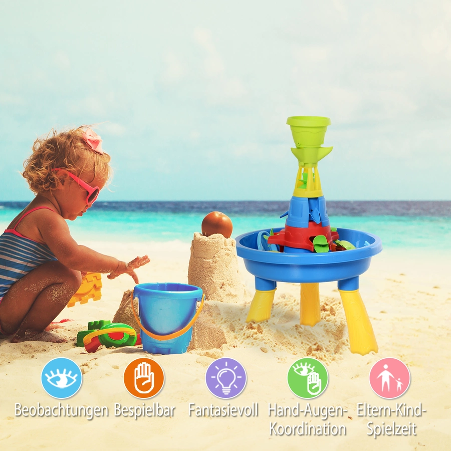 HOMCOM Kinder Sandkastentisch mit 21-tlg. Zubehör blau, gelb