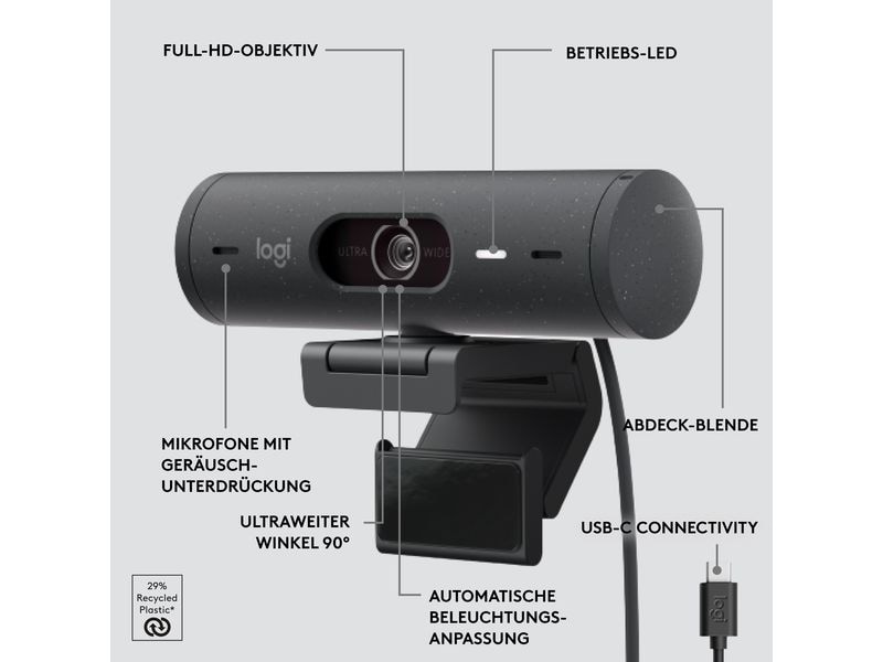 Logitech Webcam Brio 500 Graphite Full HD-Webcam mit RightLight 4 und HDR