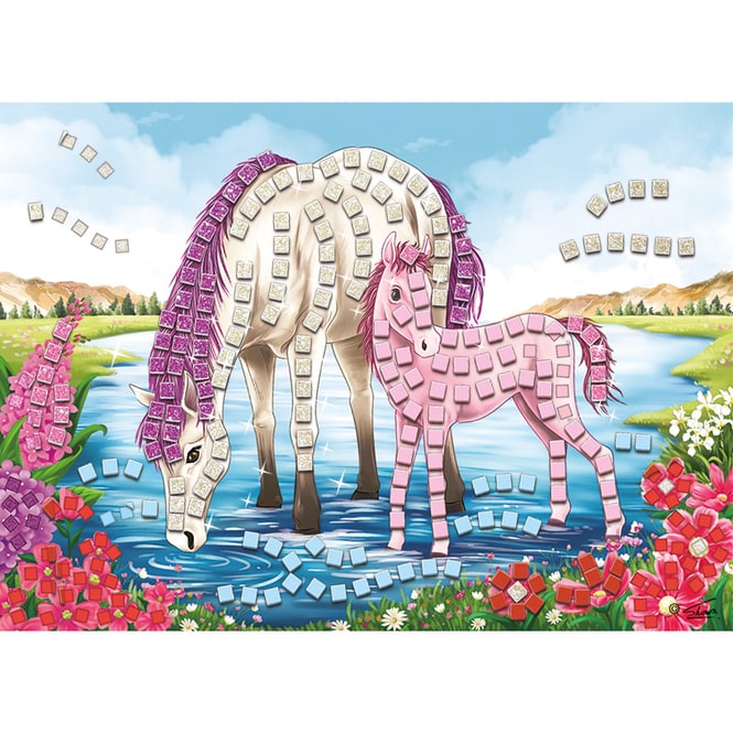Besttoy - Glitzermosaik Bastelset - Pferd mit Fohlen