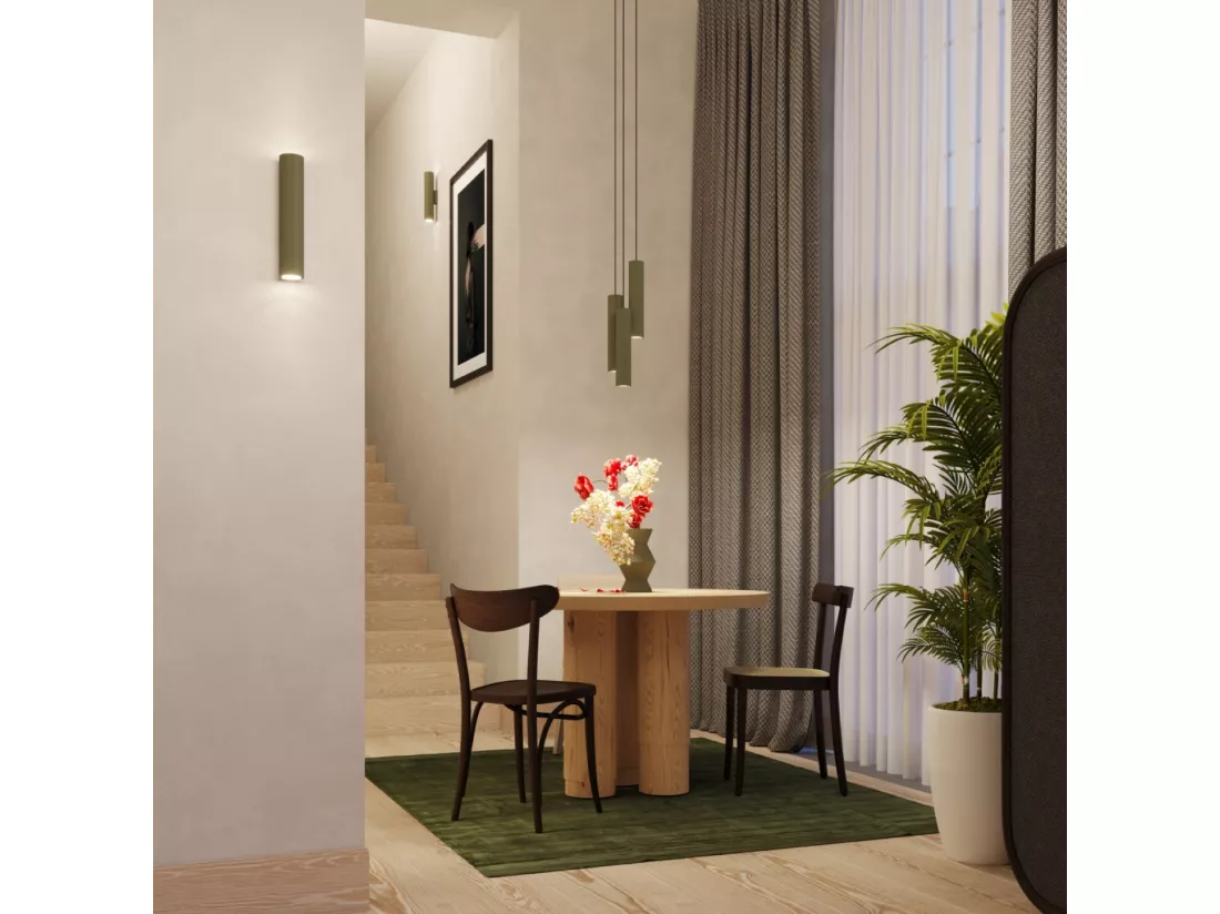 Lampe à suspension Lagos grenier en acier - 1 sources lumineuses - L.8 x H.118 cm - vert olive