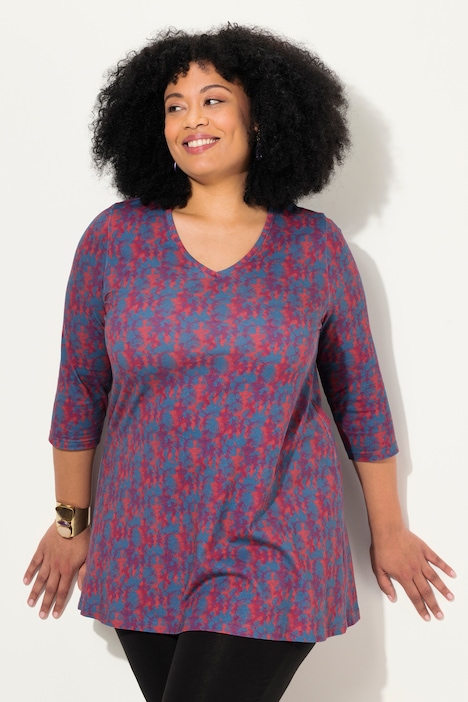 Longshirt, Batikmuster, A-Linie, V-Ausschnitt, 3/4-Arm