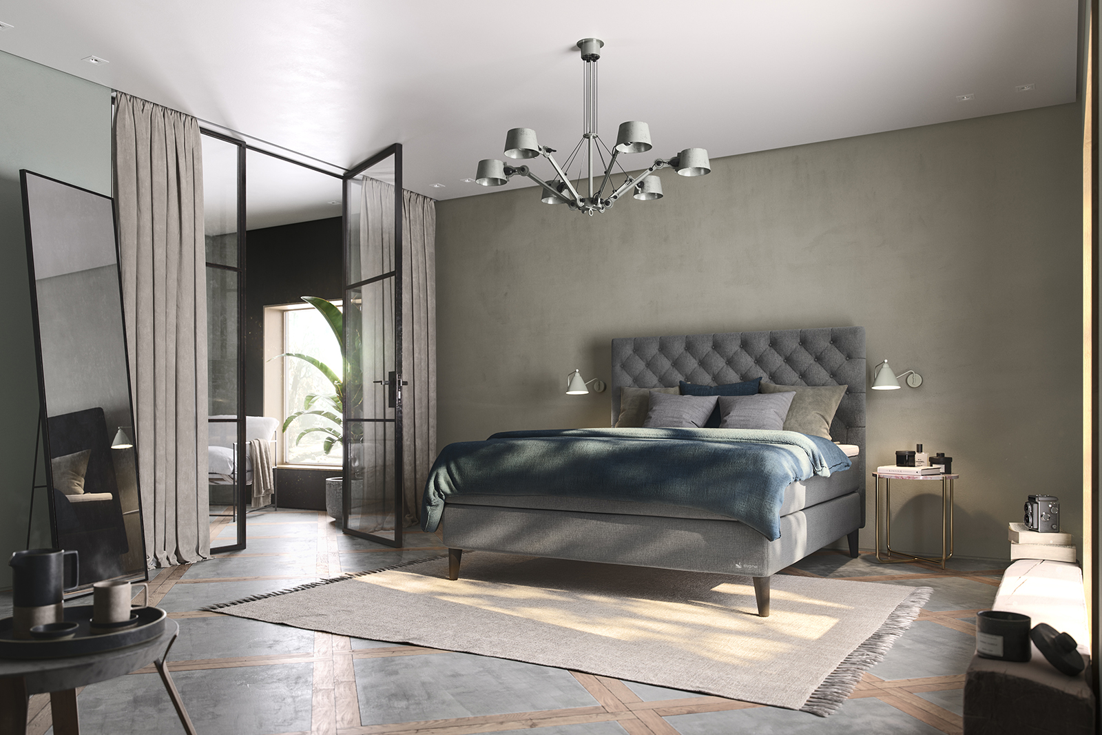 Zilva kontinentalseng Tekstil Nordic dark grey i 180x200 cm. Embrace latexgel overmadrass og cone leg 14 cm shaded black