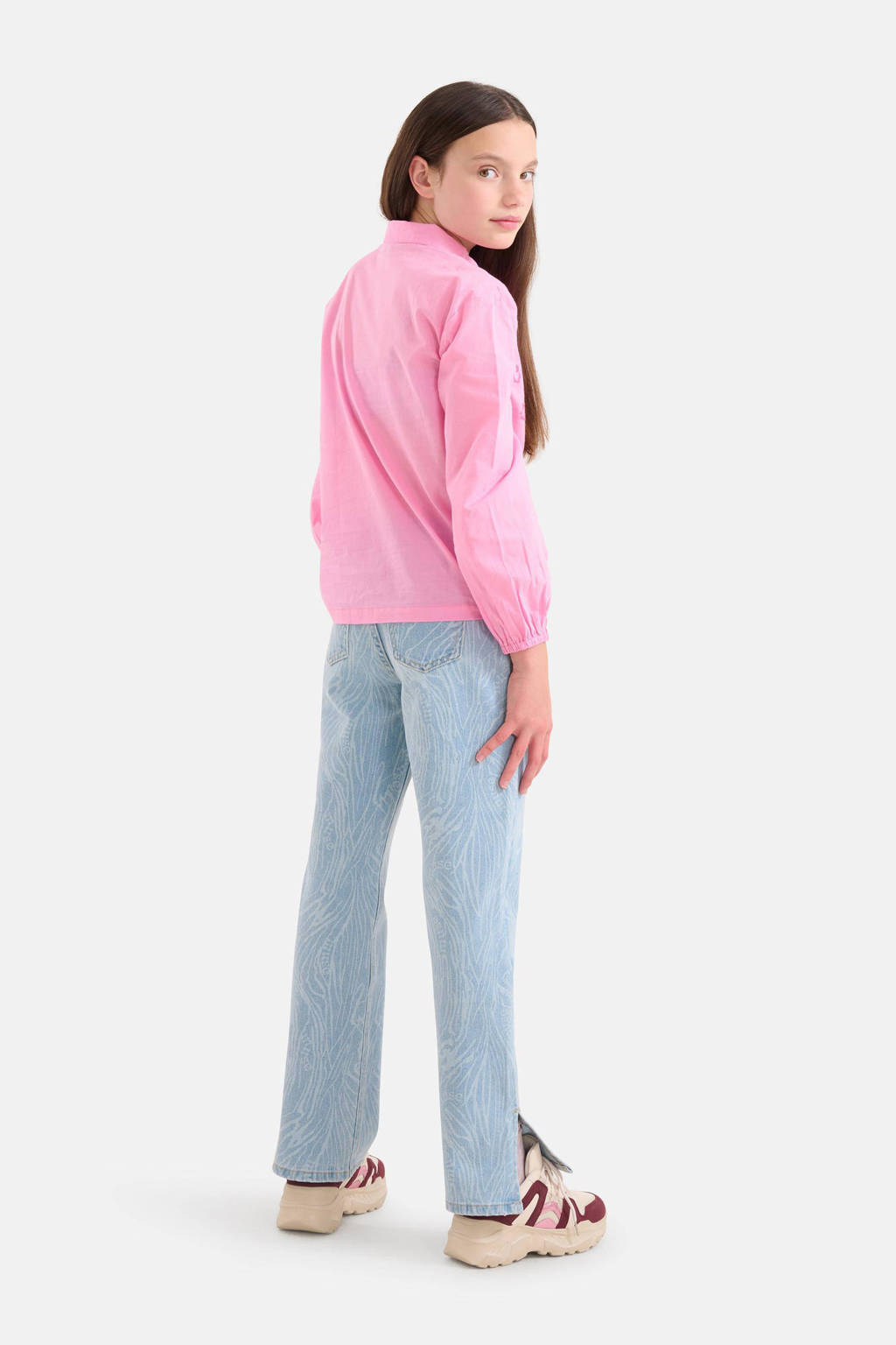 Shoeby loose fit jeans met all over print light blue denim bleached