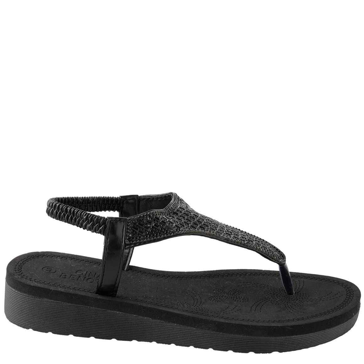 Gina Benotti Damen Zehensandalen mit Glitzersteinen schwarz