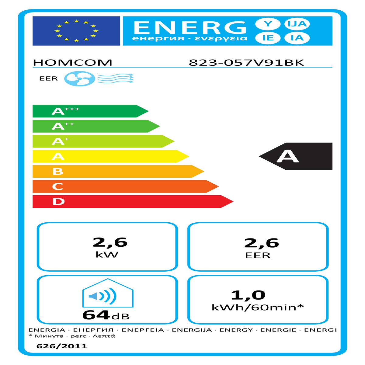 HOMCOM Draagbare airconditioner, 3-in-1 airconditioner met uitlaatslang, 9000 BTU/u (2600 W), met LED-display, 33L x 28B x 68,5H cm, ABS-kunststof, zwart