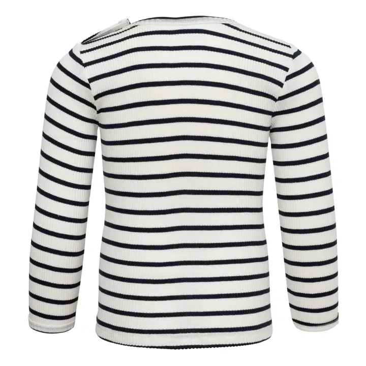 Minimalisma T-Shirt Côtelé Coton et Soie Rayé Bogense | Bleu