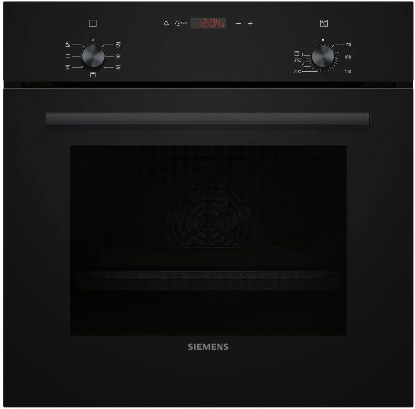 Siemens HB013FBB1, iQ100, Einbau-Backofen, LED-Display und Elektronikuhr, 3D Heißluft, Schnellaufheizung, Kindersicherung, 60 x 60 cm, Edelstahl, Schwarz