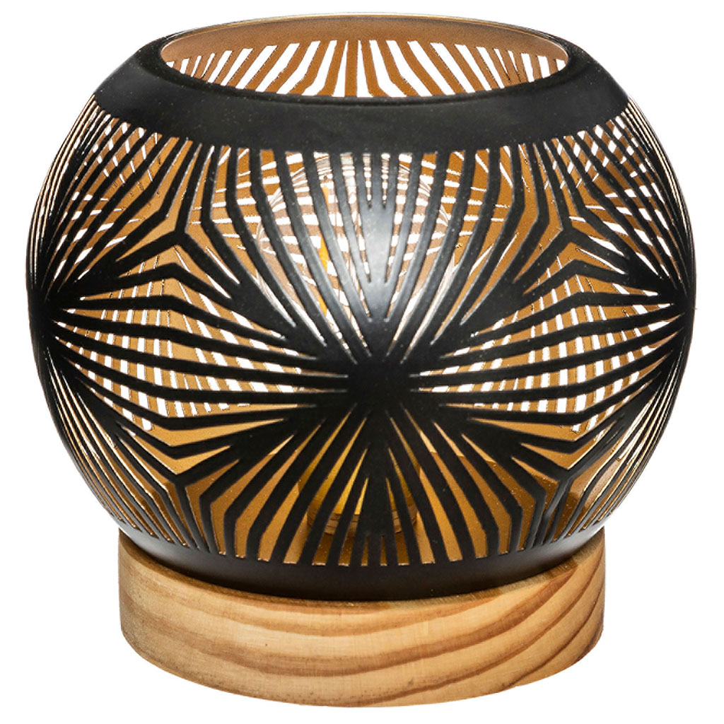 Lampe à poser boule noir bois 14.5x13.5cm