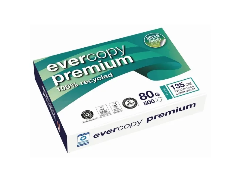 Genbrugspapir Evercopy Premium A4 hvid 80g - (5 pakker x 500 ark)