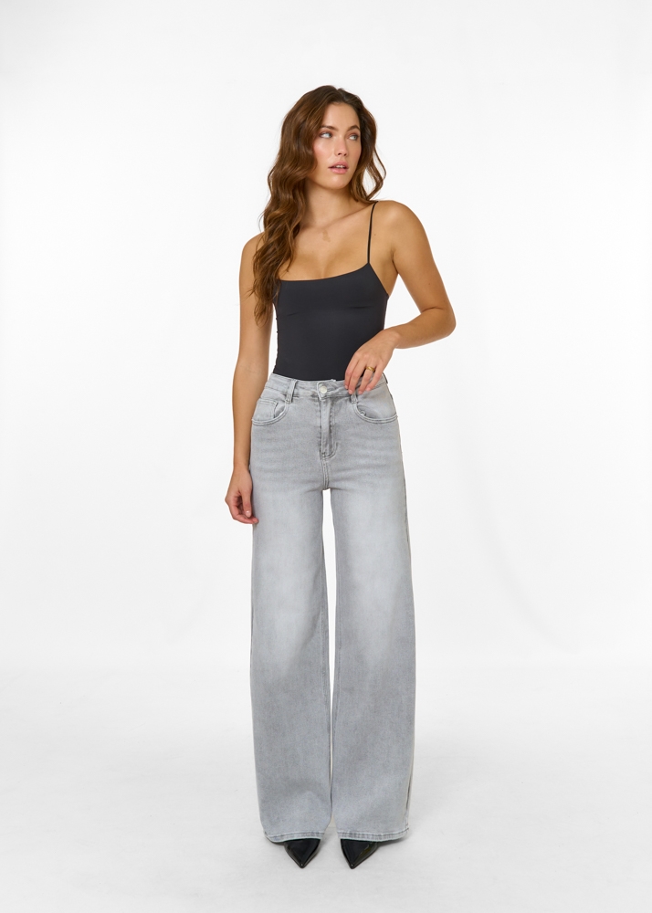 Wide leg stretch jeans lichtgrijs