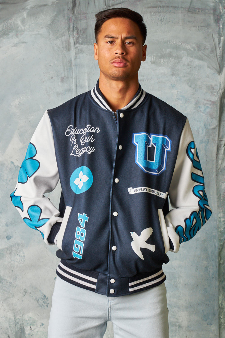 Bomber universitaire à logo noir et blanc