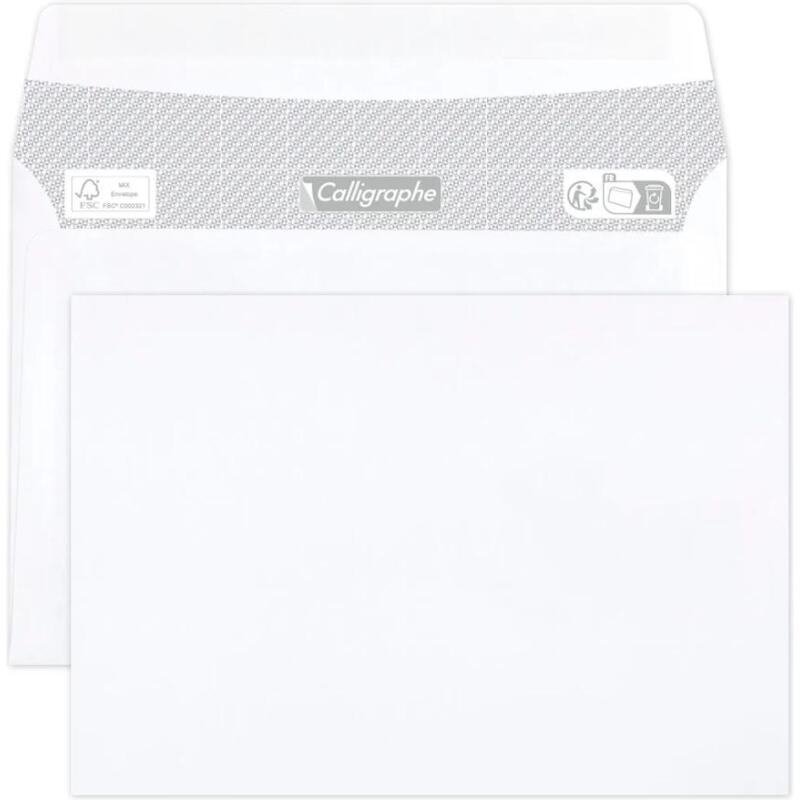 Paquet de 100 Enveloppes Blanches C6-114x162mm - Auto-Adhésives - 80g/m2 - Blanc