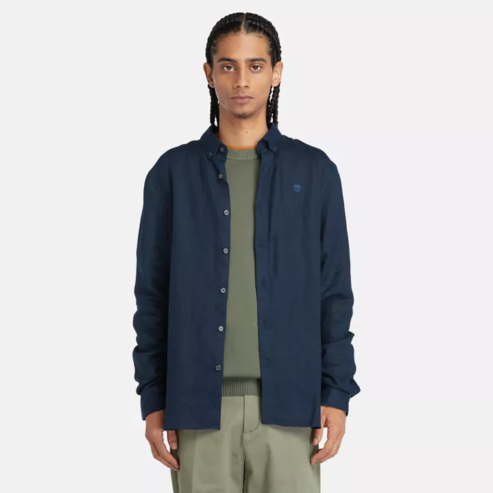 Chemise en lin Mill Brook pour homme en bleu foncé