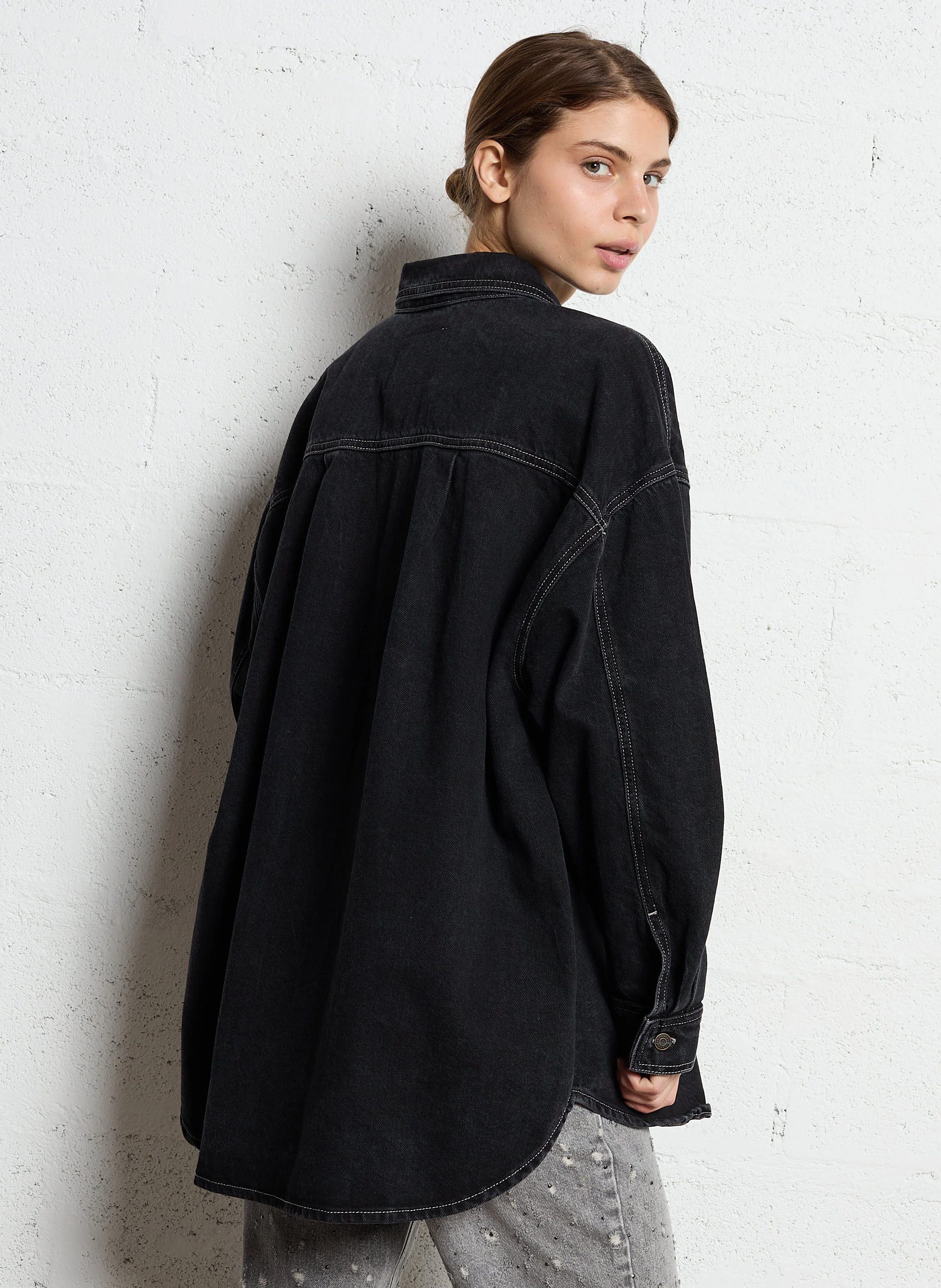 YOPDAY-B - Chemise oversize longue en coton | Noir