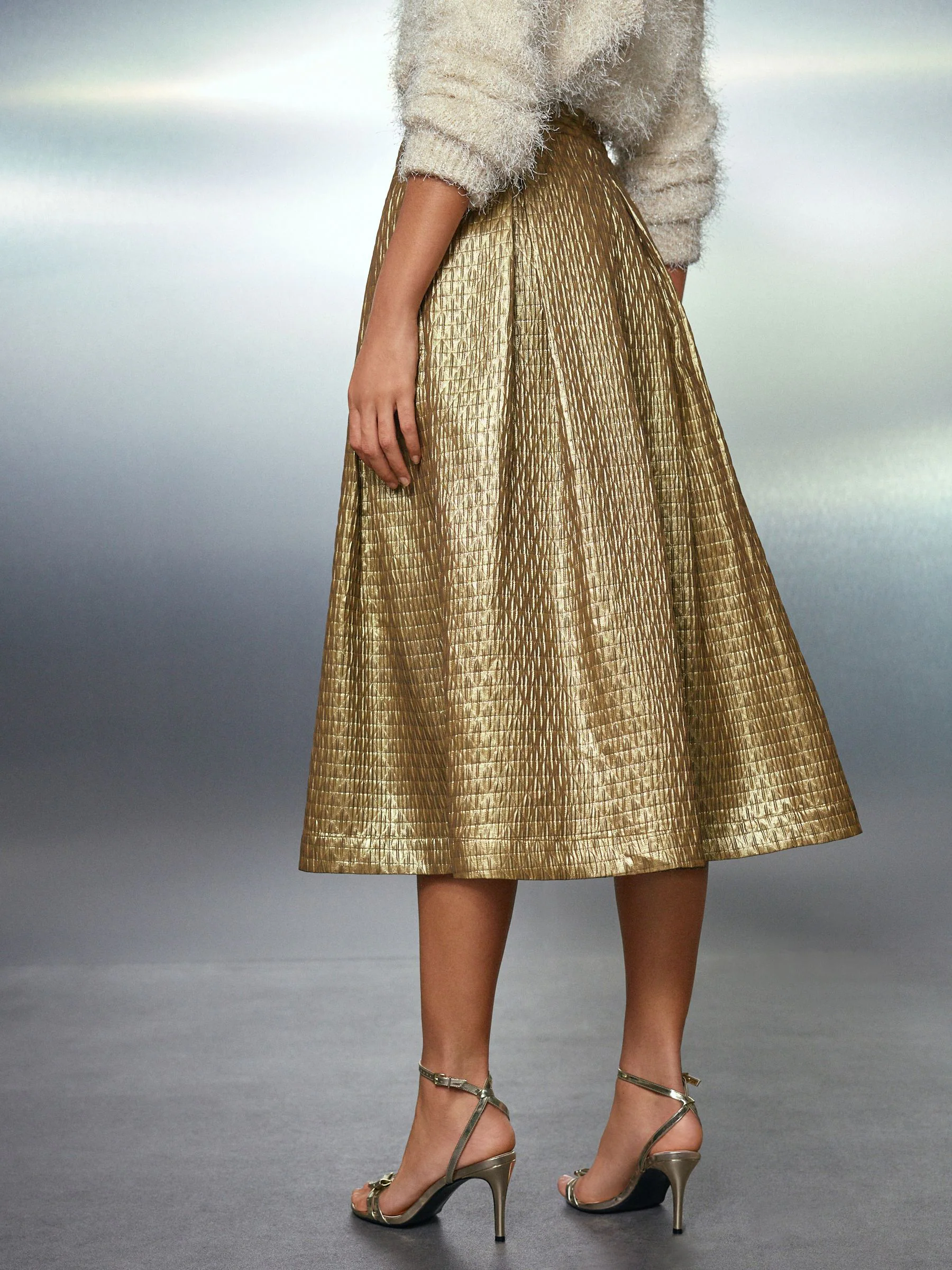 Goud metallic - Geplooide midi-rok