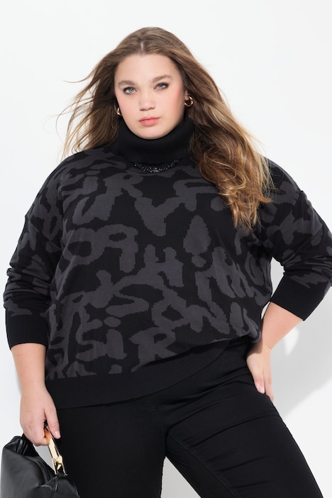 Pullover, Buchstaben, gerippter Rollkragen, Langarm