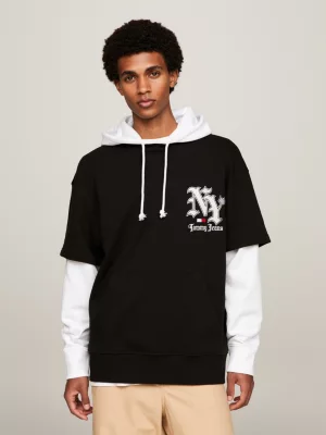 Moletom com capuz e mangas duplas com logo NY