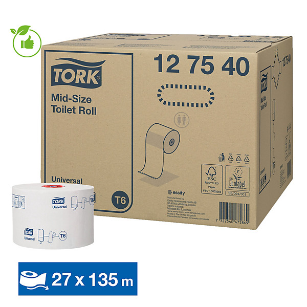 Papier toilette Tork Mid-size universal T6 1 épaisseur, colis de 27 rouleaux