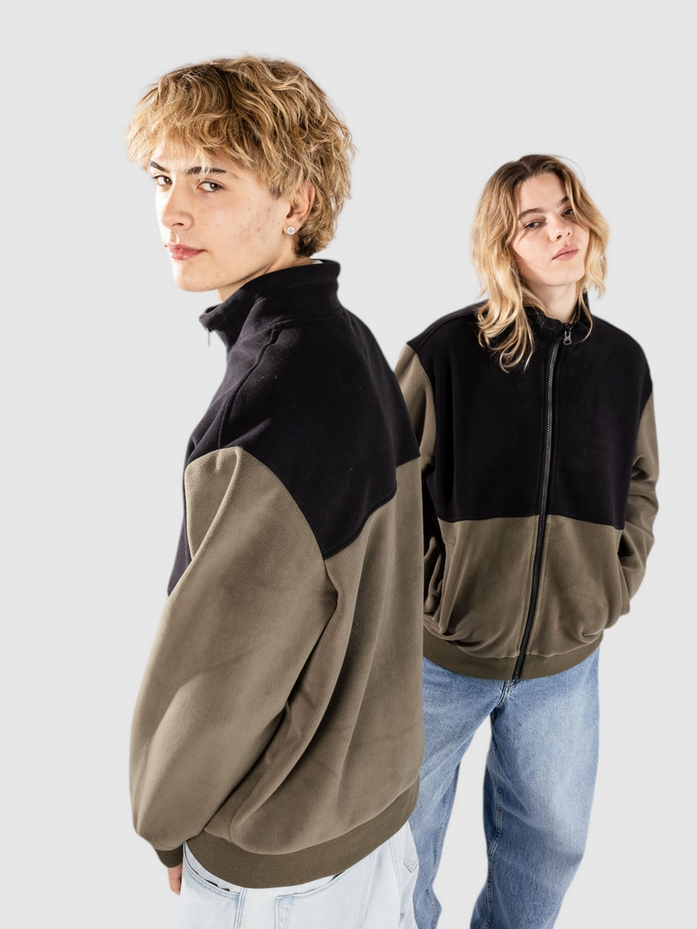 Urban Classics Colour Block Polar Fleece Fleece Jacket black/olive