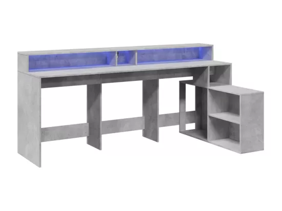 Bureau et lumières LED gris béton 200x104x91cm bois ingénierie
