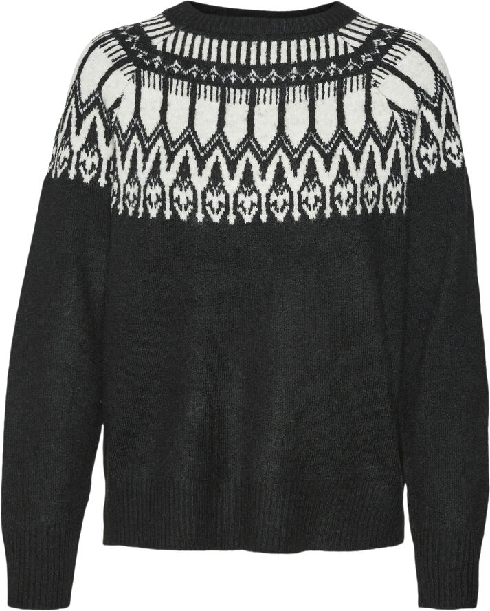 Vero Moda VMSIMONE LS NORDIC PULLOVER GA REP Black/w. birch