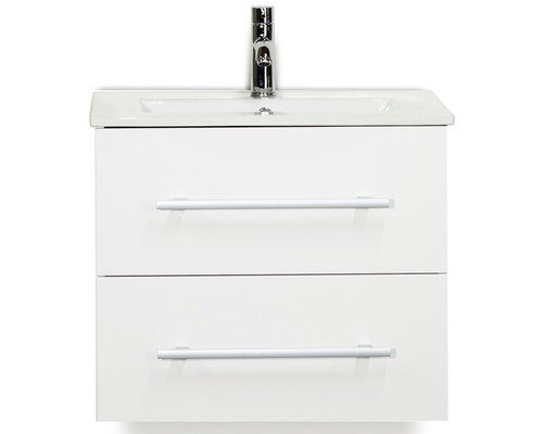 Sanox Stretto badkamermeubelset (B x H x D): 61 x 52 x 39 cm, fronten hoogglans wit, met witte keramische wastafel