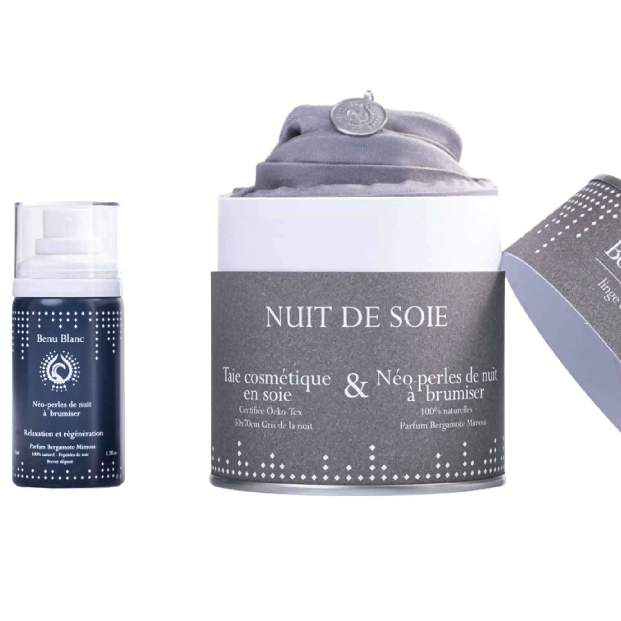 Benu Blanc - Nuit de Soie Taie d'oreiller soie carrée + brume- Brume parfumée