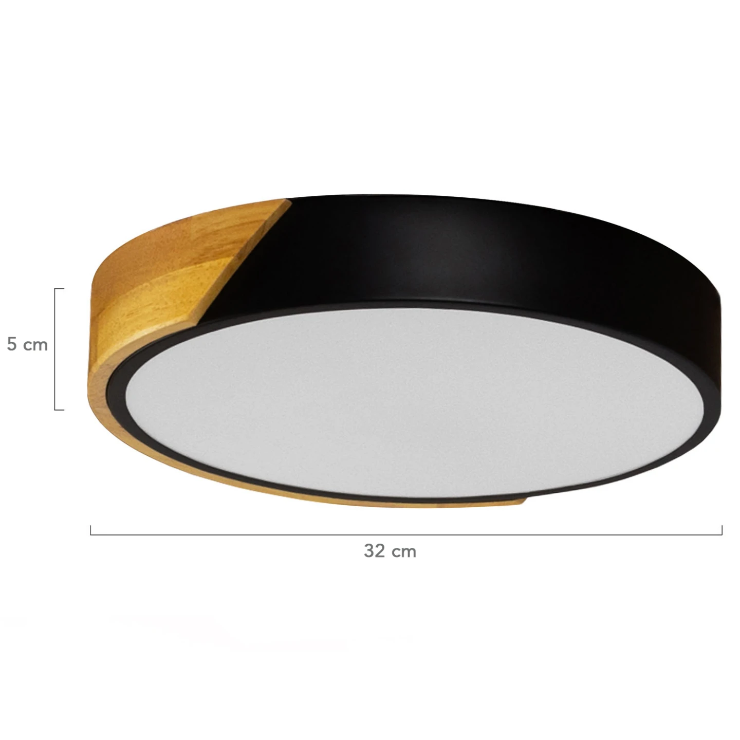 Plafonnier rond avec LED noir et bois diamètre 32 cm
