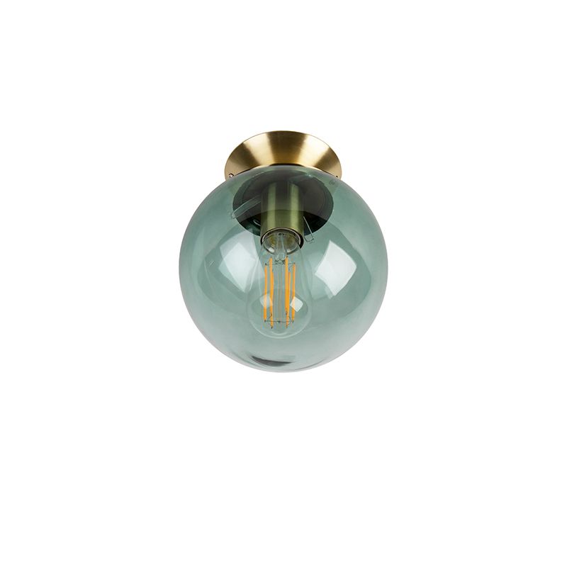 Art deco plafondlamp messing met groen glas - Pallon