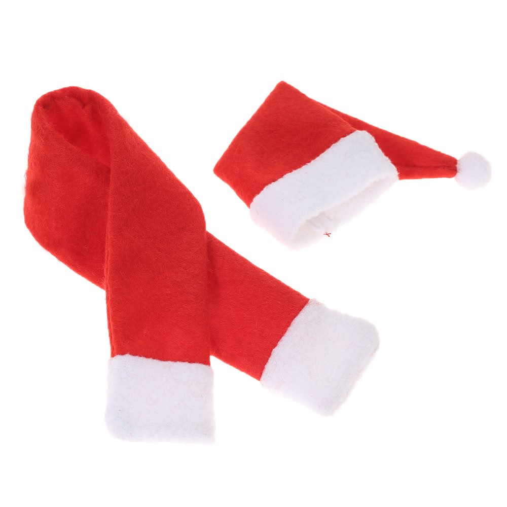 (2-tlg. Set) Weinflaschenanzug Sektflaschen Deko Überzug Weihnachtskostüm - Nikolaus Mütze / Schal