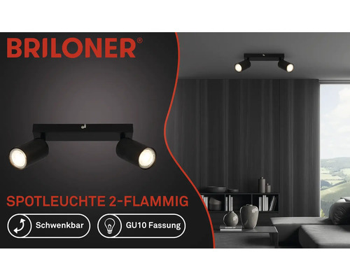 Plafondspot, 2-lichts, L 35 cm, zwart