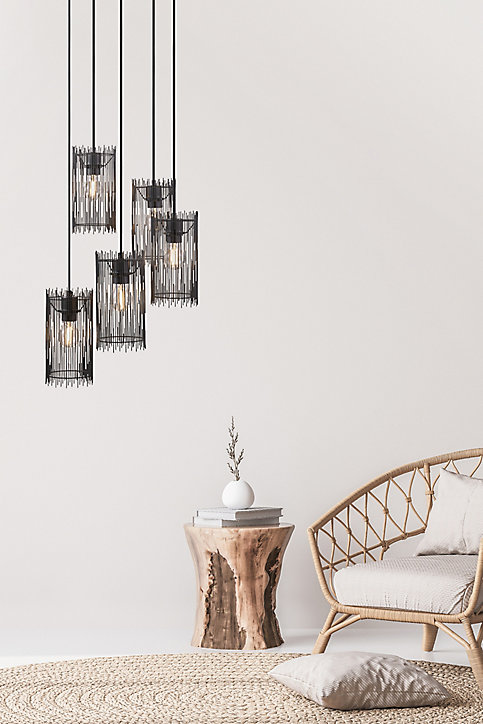Suspension Elvis 5 lumières E27 40W IP20 179,7 x 40 cm noir