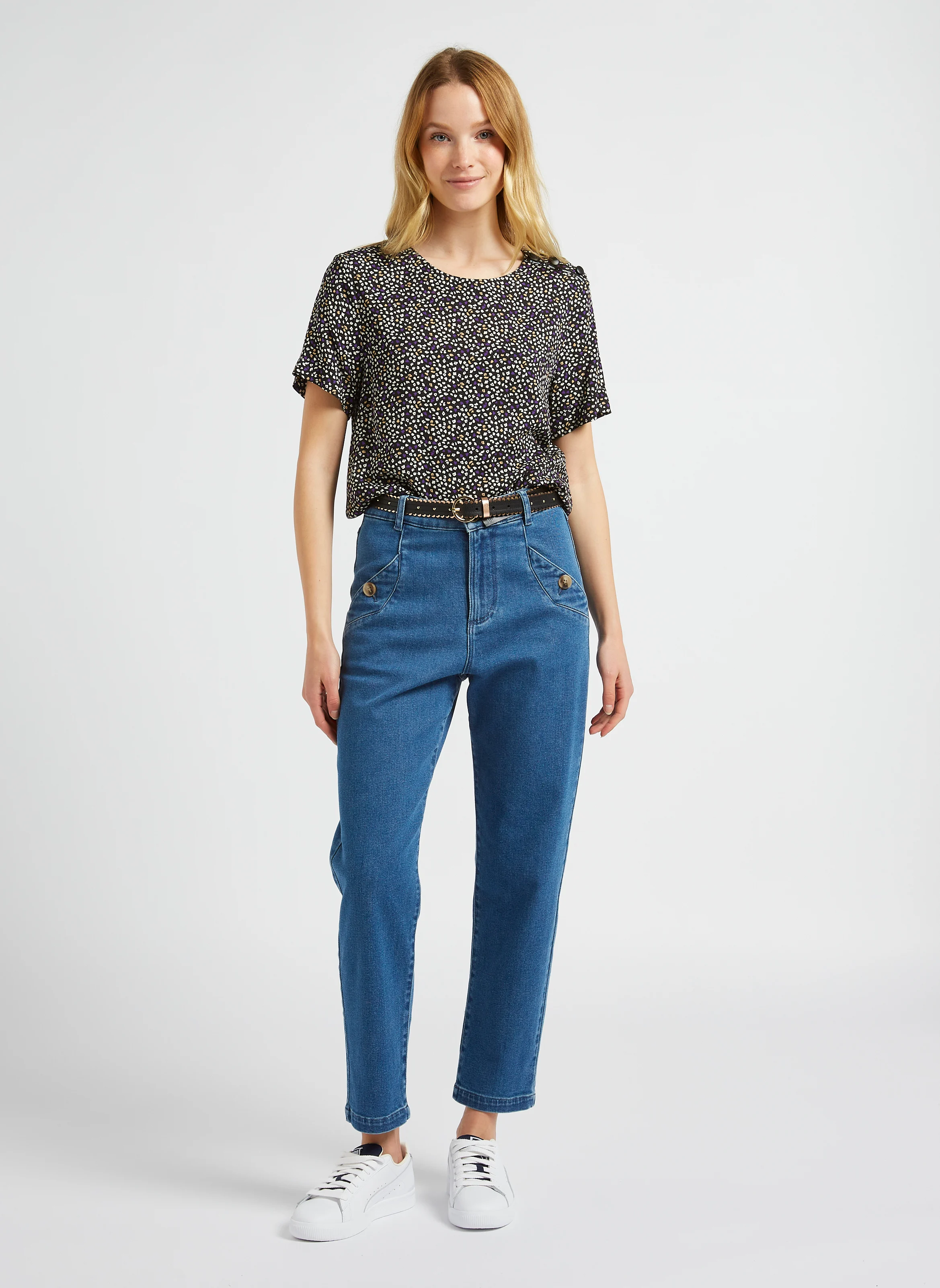 Top fluide col rond imprimé| Violet