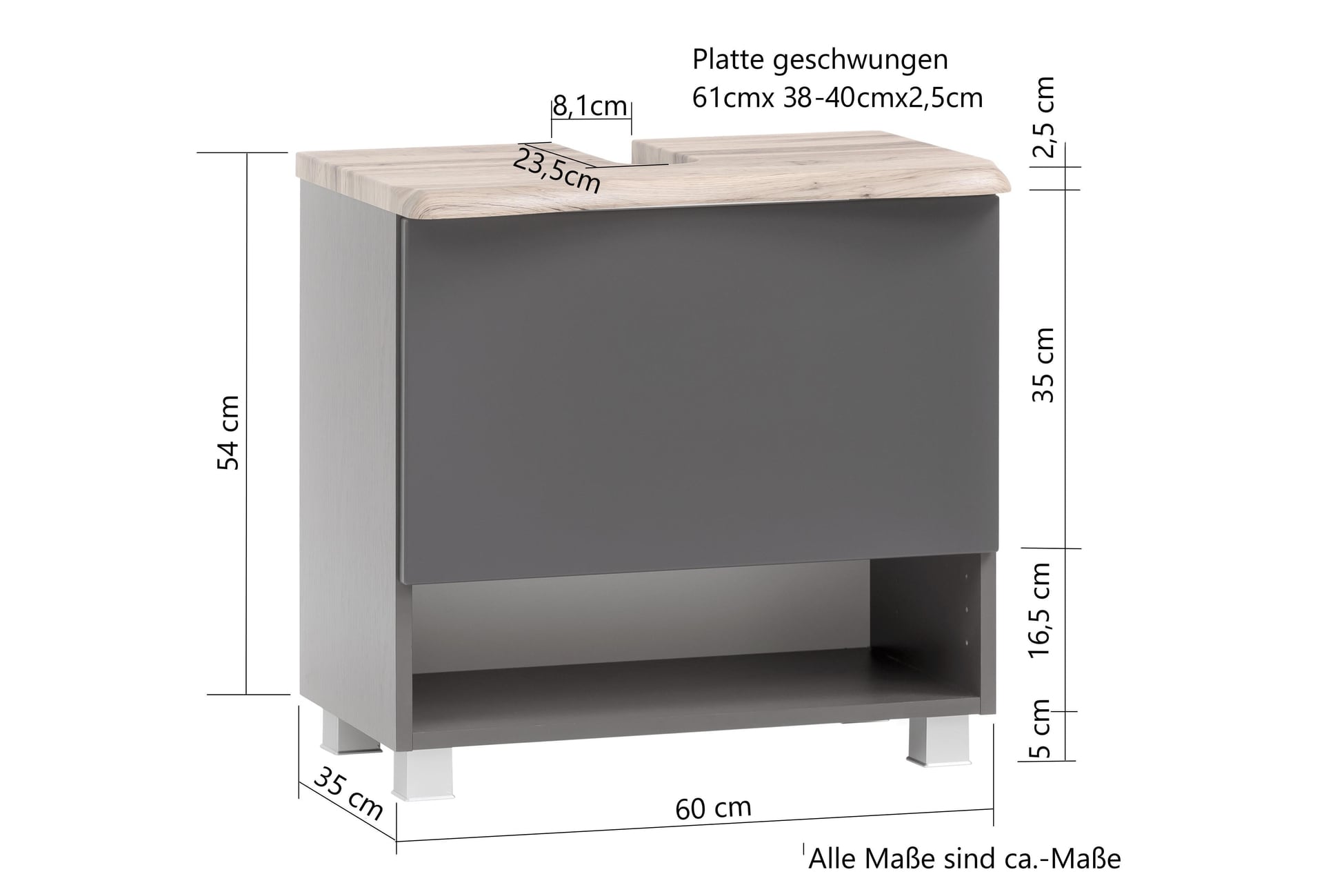 Bad-Waschbeckenunterschrank ANTWERPEN grau 61cm