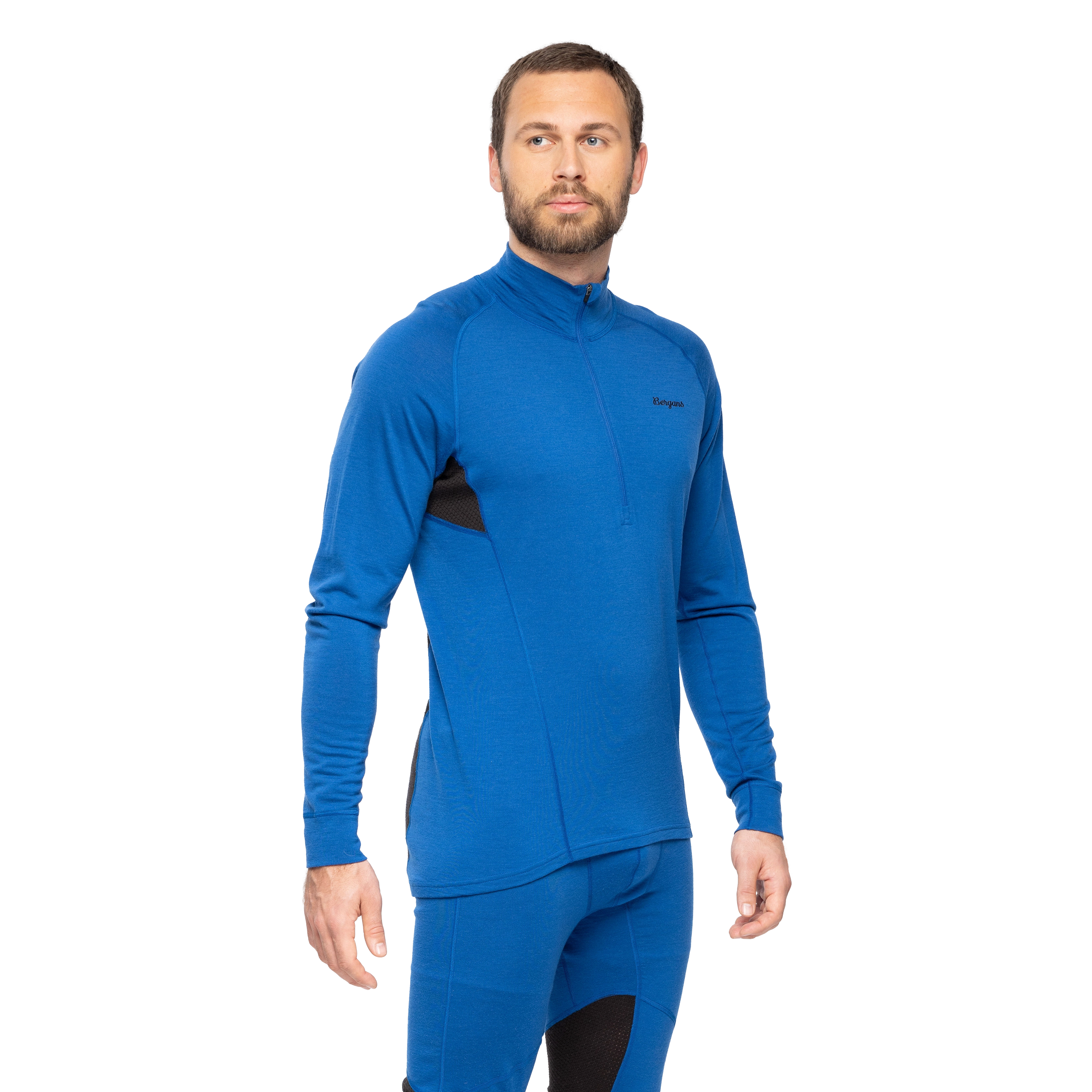 Inner:Pure Merino Half Zip Men Dusty Space Blue / Black