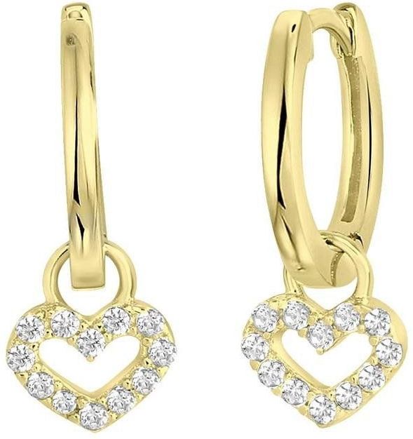 Lucardi Meisjes Oorring met plating - Hart - Zirkonia - Cadeau - Echt Zilver - Goudkleurig