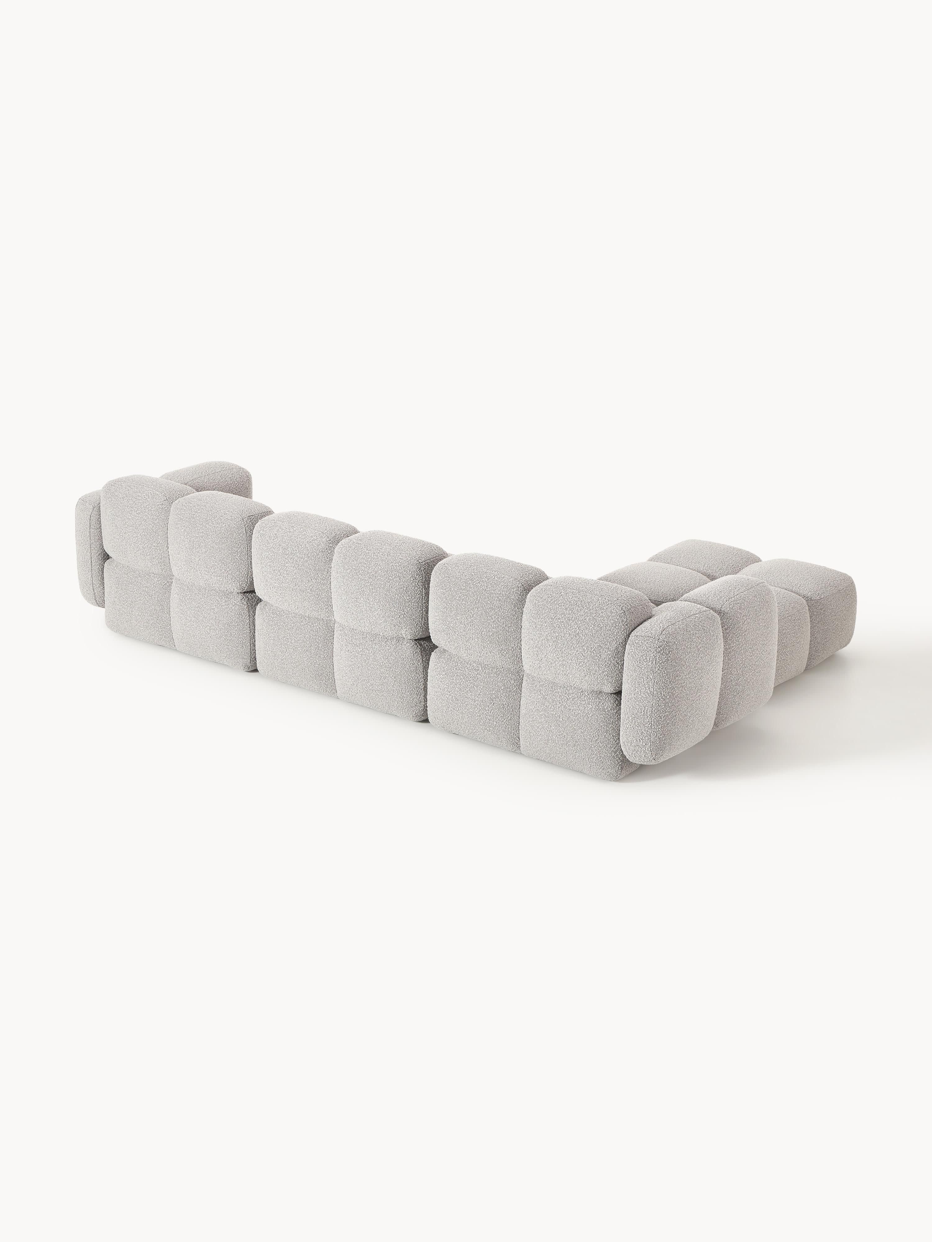 Modulaire bank Tayla (4-zits) van bouclé met poef (links/rechts)